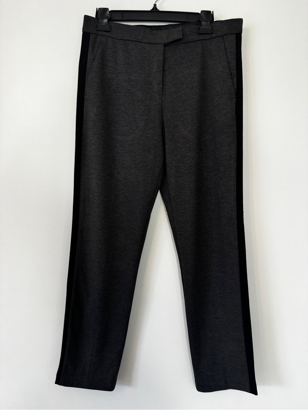 Karen By Simonsen Trousers Pants Side Stripe Suit Gray Stretch Jersey Knit Sz 38
